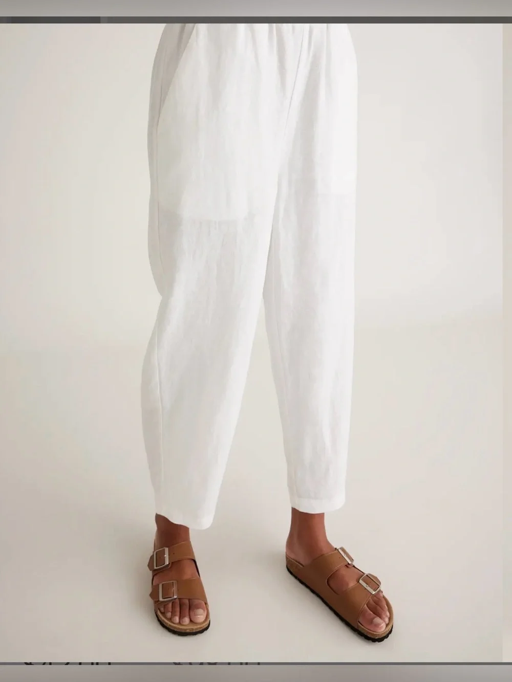 Quince 100% European Linen White Elastic-Waist Slim Crop Pants Size L